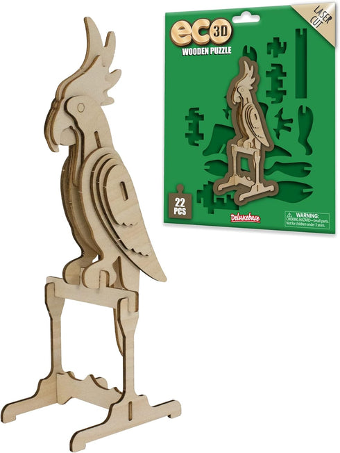 Eco 3D Wooden Puzzle Parrot from Deluxebase. Animal Themed DIY 3D Puzzle Craft Kit. Sustainable Wood Jungle Animal Toys. Perfect Model Building Ki...