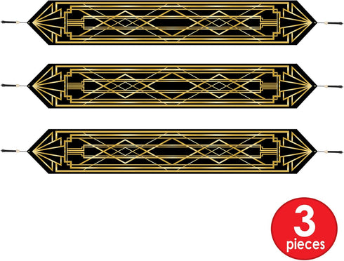 Beistle 59907 3 Piece Printed Great 20's Table Runners, Black/Gold, 11" x 6'...