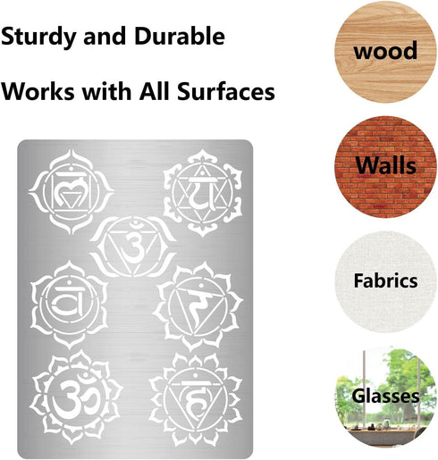 GORGECRAFT Metal Chakra Stencil Mandala Yoga Om Symbols Reusable Stencils Third Eye Throat Heart Templates for Meditation Crown Painting on Wood W...