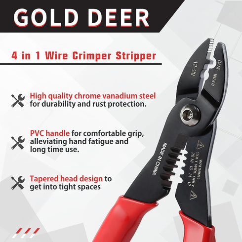 4 in 1 Wire Crimper Stripper 7 Inches Compact Wire Stripper Multi Purpose Electricians Pliers Professional Electrical Cable Stripping Crimping Too...