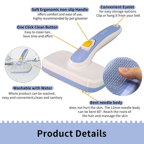 AIITLE Self-Cleaning Slicker Brush for Dogs, Cats - Shedding and Grooming Tool for Pets - Remove Loose Hair, Fur, Tangled Hair, Knots for Large Me...