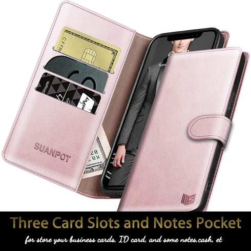 SUANPOT for iPhone 12 Pro Max Leather Wallet case with RFID Blocking Credit Card Holder, Flip Folio Book Magnetic PU Cell Phone Plus Cover for App...