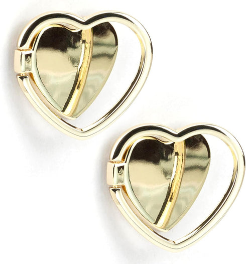 2 Packs Glossy Finish Love Heart Shaped Cell Phone Ring Holder Stand, 360 Degree Rotation Finger Ring Kickstand with Polished Metal Phone Grip (Go...