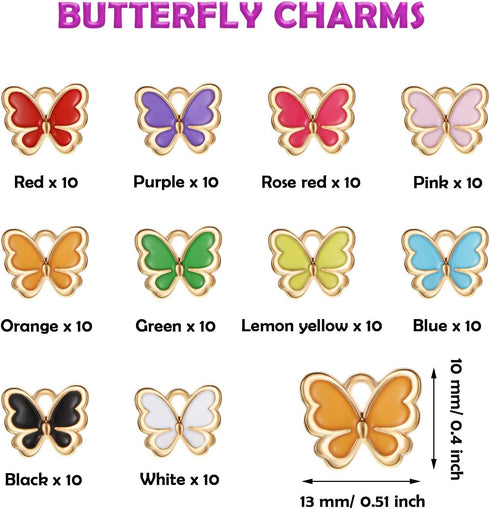 Hicarer 100 Pieces Colorful Butterfly Charms for Jewelry Making Butterfly Pendant Jewelry Butterfly Charm Alloy Butterfly Jewelry for Necklace Bra...