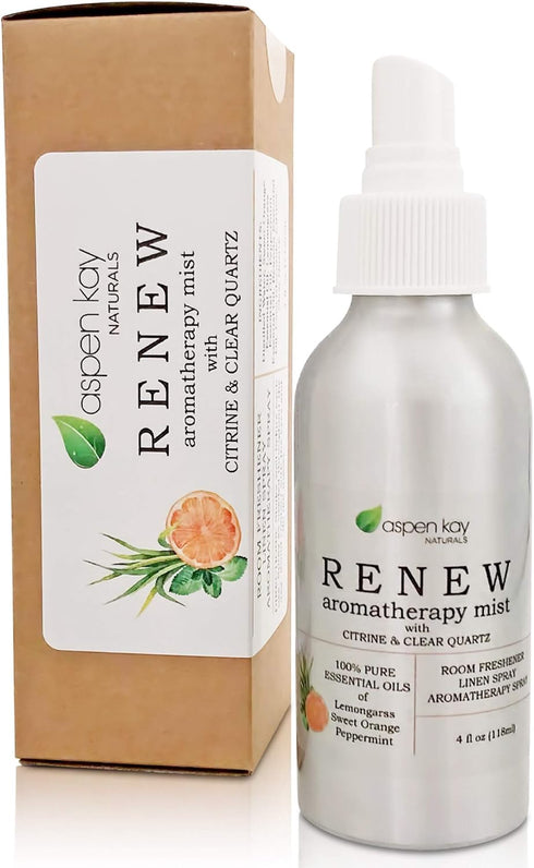 New Aromatherapy Spray, Renew, Refresh & Energize. Citrus Blend, Made with Pure Essential Oils. Room & Linen Spray, with Citrine & Quartz Crystals...