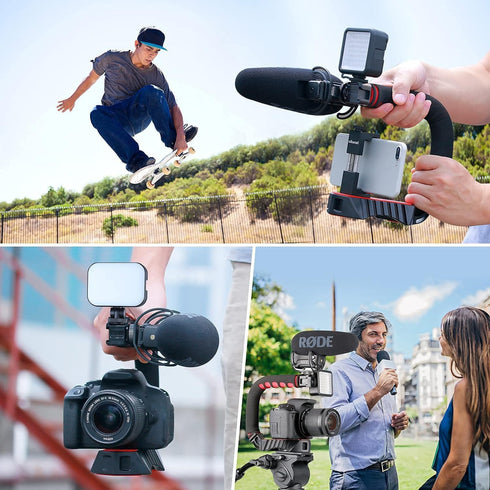 ULANZI U-Grip Pro Handheld Video Rig Steadicam with Triple Cold Shoe, Stabilizing Handle Grip Compatible for iPhone 13 12 Pro Max Xs 8 7 plus GoPr...