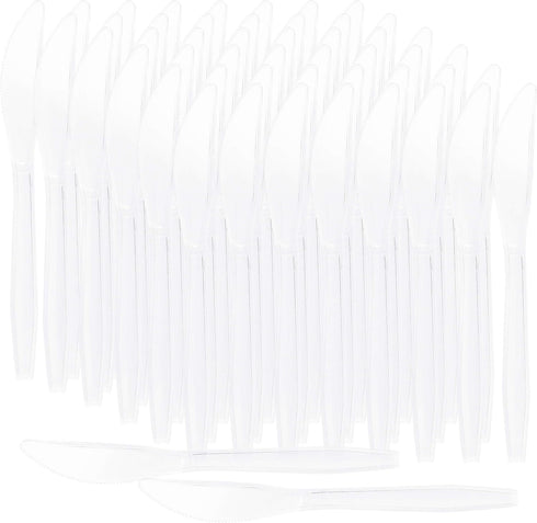 PLASTICPRO Clear Plastic Knives Disposable Cutlery Utensils 50 Count...