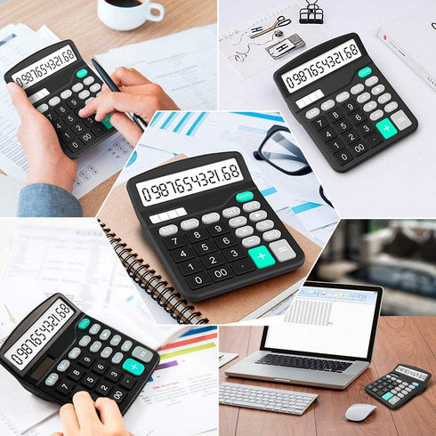 YOUHO Calculator, 12-bit Solar Battery Dual Power Standard Function Electronic Calculator with Large LCD Display Office Calculator Black(NO Batter...