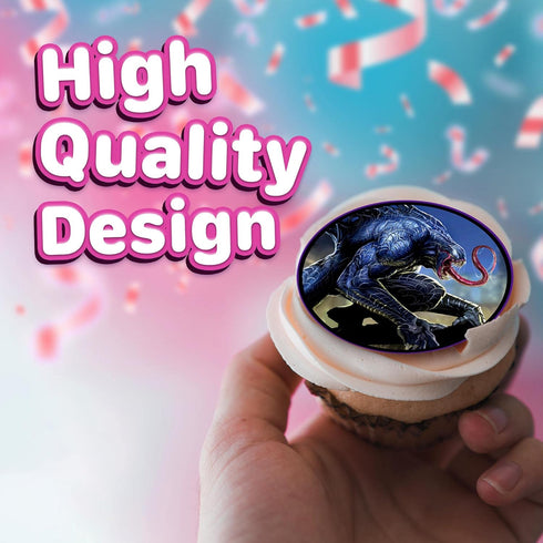 "30 Edible Cupcake Toppers with Dark Hero-Inspired Designs | Uncut Wafer Sheet Cake Decorations"...