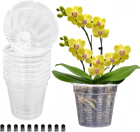 8 Pack Orchid Pot, 4.5in Orchid Pots with Holes, Orchid Pots for Repotting with Clips, Clear Plastic Plant Pot for Indoor Outdoor Plants?4.5in, 8 ...