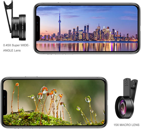 Phone Camera Lens with Clip, 12.5X Macro Lens, 0.45X Super Wide Angle Lens, 2 in 1 Professional for iPhone Lens Kit, Compatible with iPhone, Samsu...