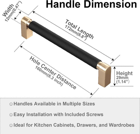 1 Pack Black and Gold Handles for Cabinets, 6-3/10 Inch Hole Centers Gold Drawer Pulls, Dresser Hardware and Handles for Cabinets and Drawers...