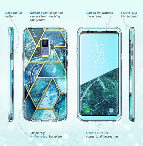 i-Blason Cosmo Series Case for Galaxy S9 (2018 Release), Slim Full-Body Stylish Protective Case with Built-in Screen Protector (Ocean)...