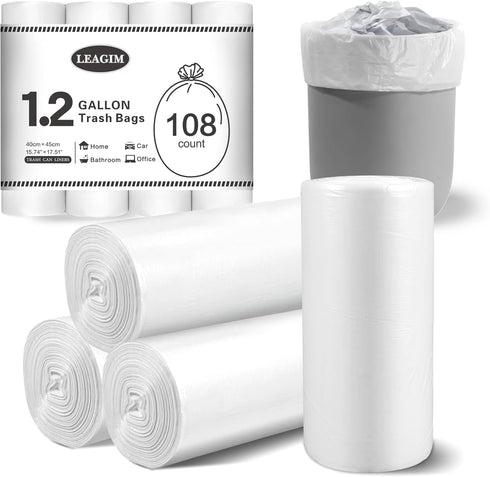 Small Trash Bags 1.2 Gallon, 108 Count Garbage Bags Bathroom Mini Trash Can Liners, fit 4.5-5 Liter White...