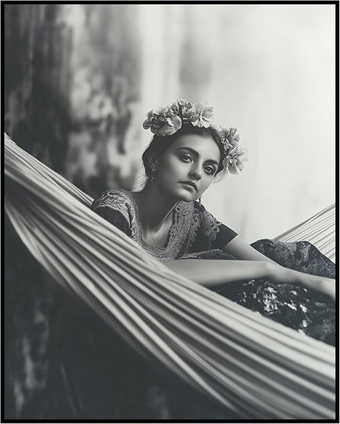 Posterizer 1 pcs-black and white photography style art-woman with flower crown 1-Photography Art-Retro Art-Decor for Home & Office- unframed wall ...