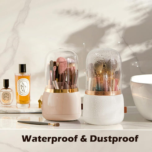 Makeup Brush Holder Organizer with Lid 360 Rotating Dustproof Makeup Brushes Organizer for Vanity (Blush Pink)...