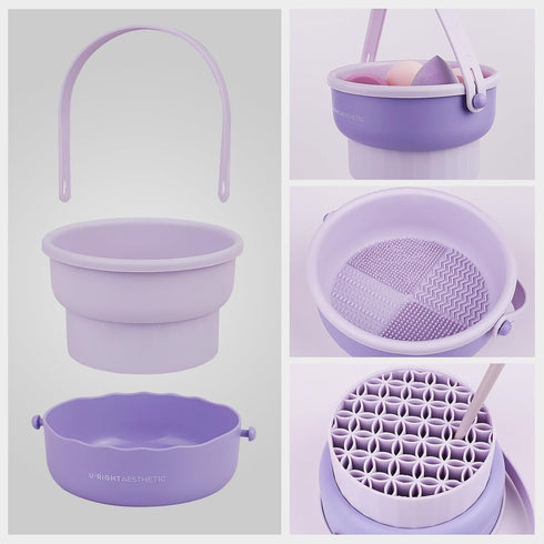 3 in 1 Silicone Makeup Brush Cleaner Bowl, Make up Brush Cleaner Mat with Makeup Brush Drying Holder and Comestic Brush Organizer, Paint Brush Cle...