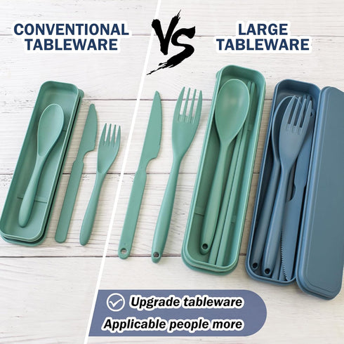 Large Plastic Reusable Utensils Set with Case, Travel Chopsticks Fork Spoon Knife Set for Lunch Box, Portable Cutlery Sets for Travel Camping Dail...