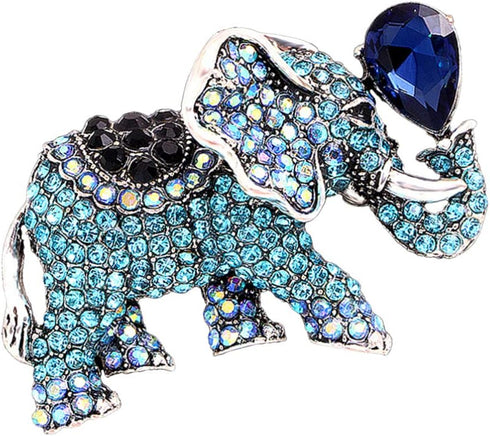 Amosfun Elephant Brooch Pin Rhinestone Crystal Elephant With Balloons Breastpin Broach Jewelry Gift for Woman Blue...