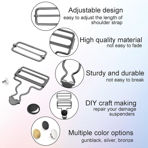 6 Sets Metal Overalls Buckles, 1-1/2" Overall Replacement Clasp Clips with Adjustable Tri Glide Slide Buckle and Buttons for Jeans Suspender, Bib ...