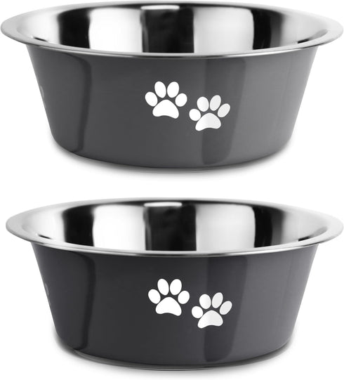 Stainless Steel Dog Bowls, Nonslip Rubber Bottom No Spill Proof Skid Metal Insulated Dog Bowls for Large Medium Small Breed Dogs (Grey, 3.6 Cups/2...
