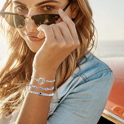 ORAZIO Evil Eye Bracelets Protection 16Pcs Bracelets Aesthetic Chain Bangle Bracelets Set Stackable Mexican Bracelets Gold Evil Eye Jewelry Mal De...