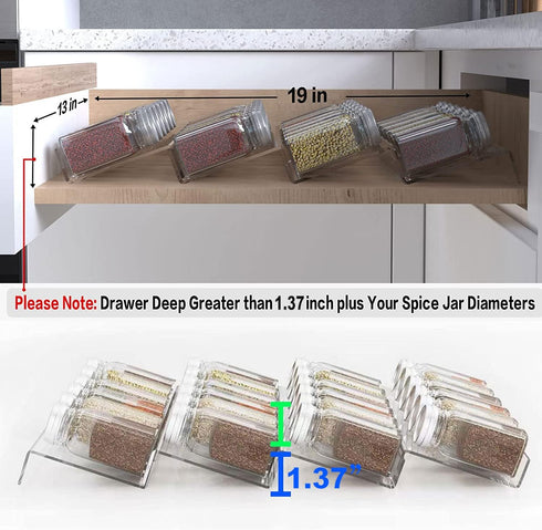 19 x 13 Inches Spice Drawer Organizer, 4 Tier Clear Acrylic Expandable In-Drawer Seasoning Jars Rack, Kitchen Drawer Spice Insert Tray for Cabinet...
