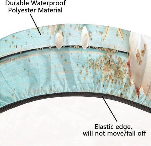 Beach Fitted Round Table Cloth Summer Wood Starfish Outdoor Table Cover with Elastic Edge (Fit for 40"-44" Tables) Waterproof Non Slip Coastal Rou...