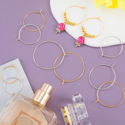 OIIKI 280PCS Earring Beading Hoops, 4 Sizes Gold/Silver Plated Hoop Earring Findings, Open Hoops, Metal Earring Rings, Round Earring Beading Decor...