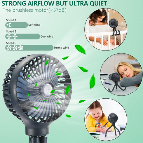 snawowo Mini Handheld Personal Portable Fan, Baby Stroller Fan, Car Seat USB or Battery Powered, with Flexible Tripod Clip on Student Bed Desk Bik...