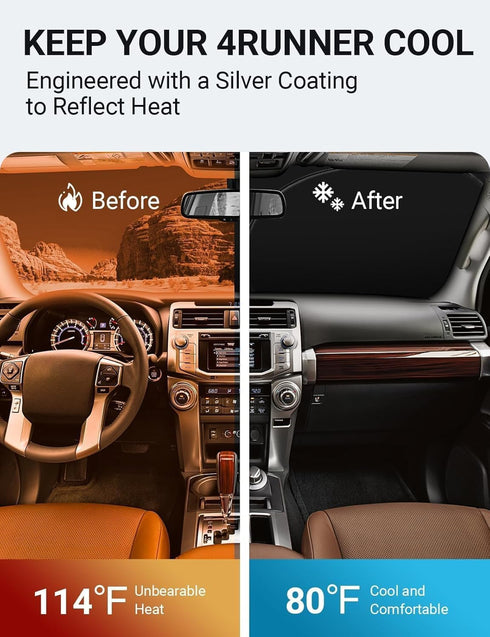 Proadsy 2025 Upgrade Windshield Sun Shade Custom Fit 2010-2025 Toyota 4Runner Sunshade 4-Layer Foldable Front Sunshade Protector Sun Visor Blocks ...