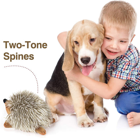 Pawaboo Plush Dog Toy, Non-Toxic Super Soft Faux-Fur Hedgehog Dog Toy Squeak Aninal Toy Stuffed Biting Training Playing Toys for Dog Puppy, Brown...
