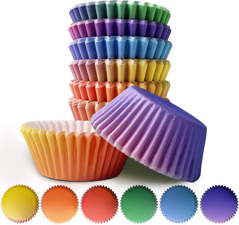 qiqee 300PCS Standard Gradient Cupcake Liners Cupcake Cups 6 Designs Orange Purple Gradient Cupcake Papers Baking Cups Cupcake Wrappers (Medium Si...
