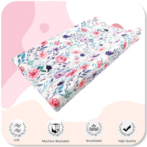 Floral Baby Diaper Changing Pad Cover, 2 Pack Infant Changing Table Mat Cover for Baby Girls Nursery Diaper Changing Cradle Mattress Sheets, Ultra...