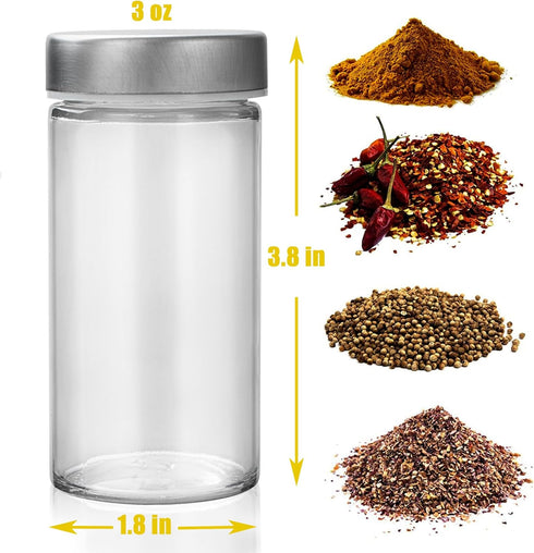 6 Pcs Glass Spice Jars/Bottles -3oz Empty round Spice Containers with Airtight Metal Caps with Shaker Lids (6, Stainless Steel Lids)...