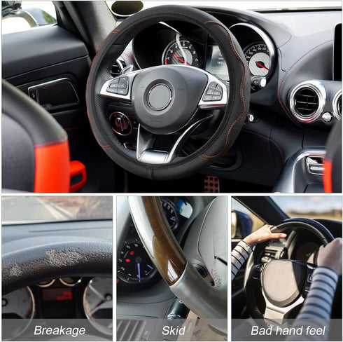 Moly Magnolia Car Steering Wheel Cover, Universal 15 inch Anti-Slip Steering Wheel Cover Trim, Breathable Microfiber Leather Auto Soft Handle Prot...