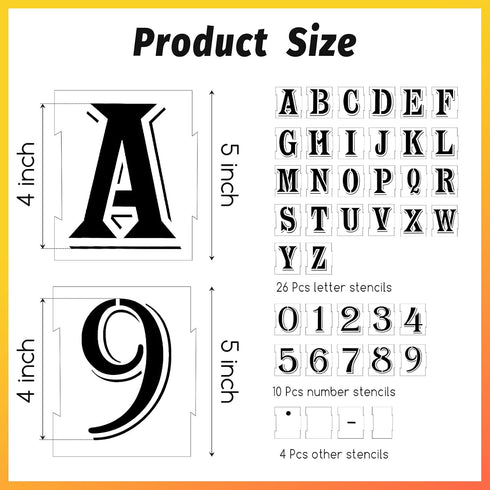 40 Pieces Letter and Number Spray Paint Stencil 4 Inch Curb Stencil Kit Plastic Interlocking Stencils Reusable Alphabet Number Templates with 2 Ro...