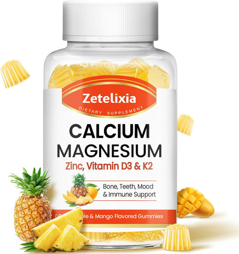 Sugar Free Calcium Gummies for Women Men, Calcium Magnesium Zinc with Vitamin D3 & K2, Calcium Magnesium Supplement for Bones Muscles and Joints, ...