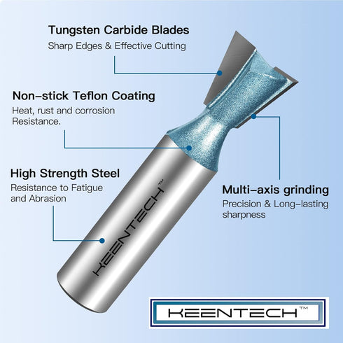 Router Bits, Carbide Tipped 7-Degree Dovetail Bit for Joinery, Industrial Grade Blue Cutting Tools for Woodworking (1/2 Inch Shank x 5/8 Inch Diam...