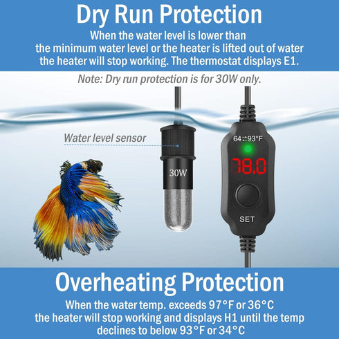 Super Mini Aquarium Heater 10W Betta Heater Adjustable Submersible Fish Heater Small Fish Tank Heater Turtle Heater with Digital Display Thermosta...