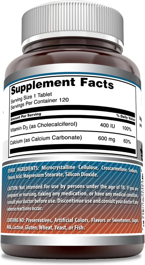 Amazing Formulas Calcium with Vitamin D3 120 Tablets Supplement | Non-GMO | Gluten Free | Made in USA...