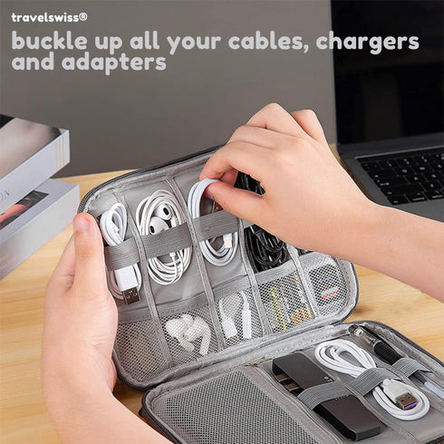 Travel Case Carry Pouch Electronic Accessories Organizer Portable Waterproof Double Layers All-in-One Storage Bag for Power Bank USB Cable Mouse C...