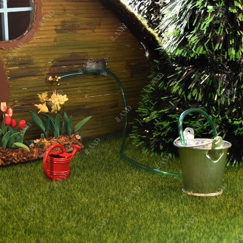 iland Dollhouse Accessories on 1:12 Scale, Gardening Tools Pack of Mini Metal Pail, Watering Pot and Hose Fits Fairy Garden...