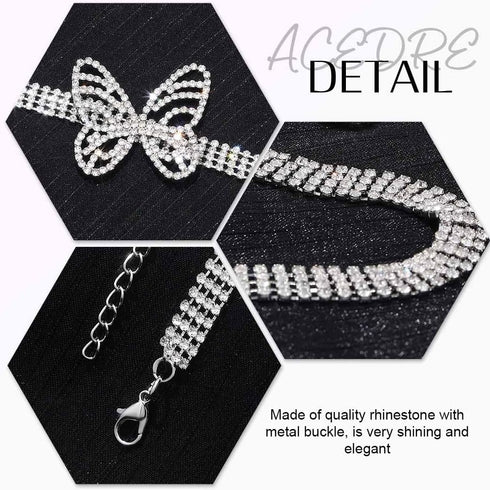 Rhinestone Butterfly Choker Necklace Silver Crystal Chokers Row Necklaces Sparkly Tennis Chain Prom Party Neck Jewelry for Women...
