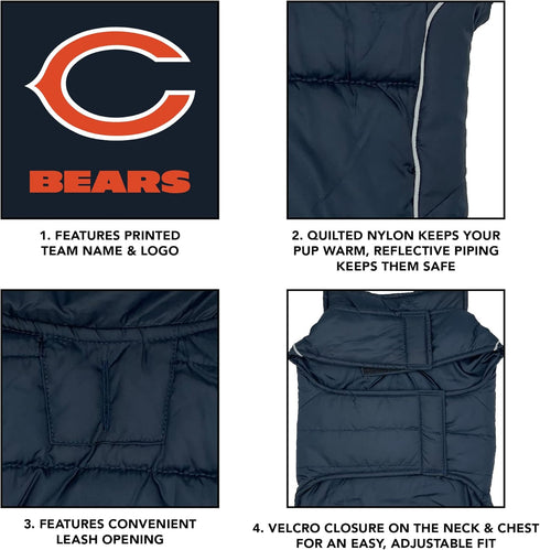 NFL Chicago Bears Puffer Vest for Dogs & Cats, Size Small. Warm, Cozy, and Waterproof Dog Coat, for Small and Large Dogs/Cats. Best NFL Licensed P...