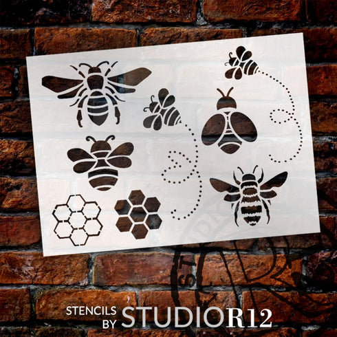 Bee Embellishments Stencil by StudioR12 | Craft DIY Spring Home Decor | Paint Wood Sign | Reusable Mylar Template | Select Size (13.5 inches x 9.7...