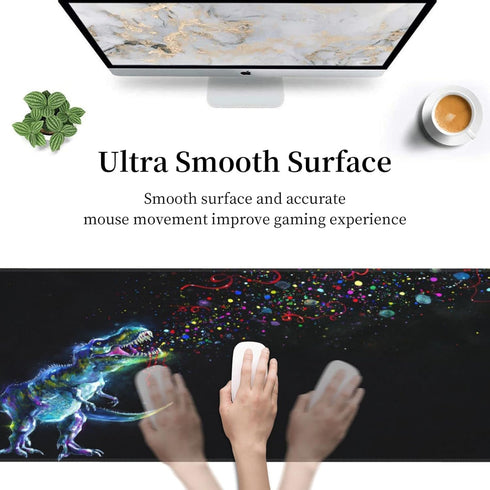 Watercolor Cool Dinosaur Hand Drawn Glowing Tyrannosaurus Rex Gaming Keyboard Mouse Pad Mousepad Huge Extended XL Stitched Edge Rubber Sole for Ho...