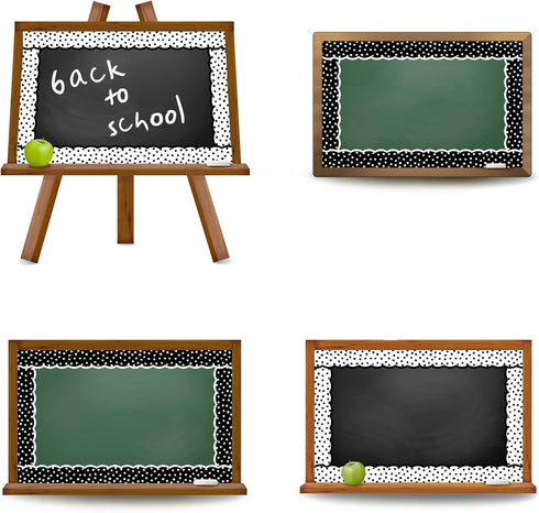 Whaline 65.6ft Dot Bulletin Board Borders White Black Dot Die-Cut Rolled Border Trim for School Classroom Office Chalkboard Decoration, 2 Rolls...