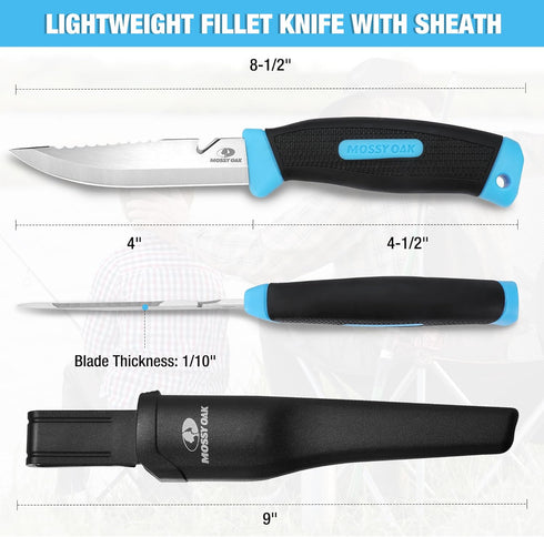 Mossy Oak Fishing Knife & Bait Knife, 4" Fish Fillet Knife with Protective Sheath, Razor Sharp 5Cr15MoV Stainless Steel Blade, Ergonomic Non-Slip ...