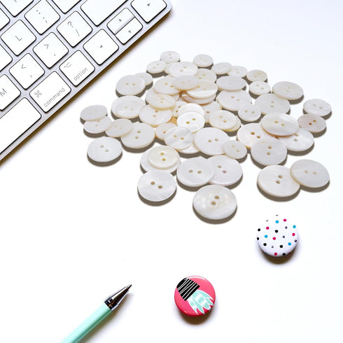 60PCS White Genuine Mother of Pearl Buttons Set, Natural Shell Buttons for DIY Sewing Crafts, Clothes, Blazer, Shirts, Suits (12.5mm/15mm/18mm/20m...